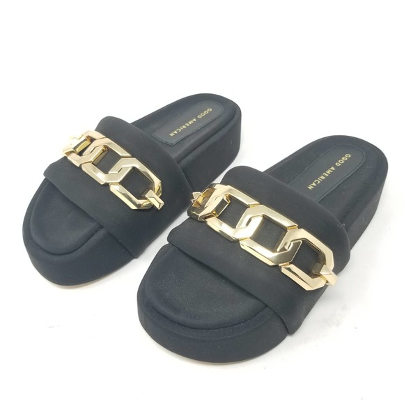 Good American Shoes - Good American Gold Chain Platform Slides Chunky size 6.5